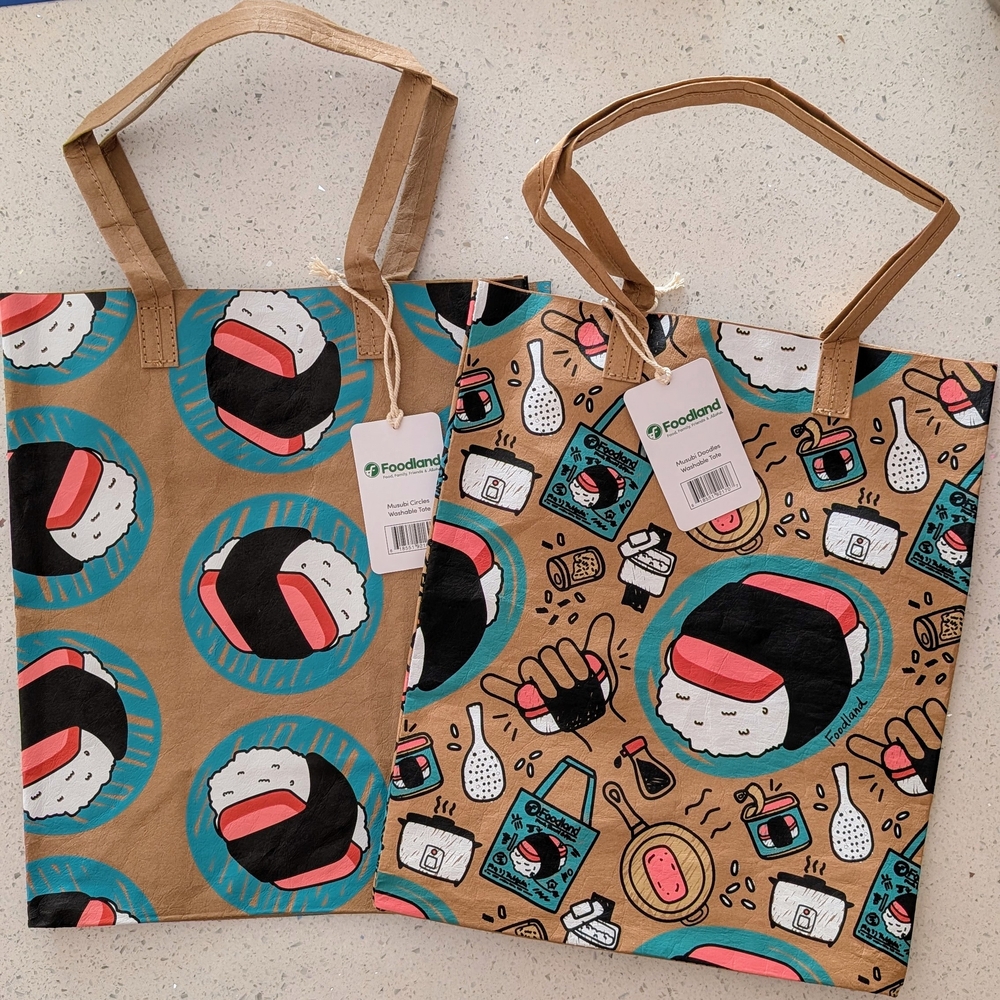 Foodland Hawaii Spam Musubi & Musubi Doodles Reusable Tote Bags ( Set of 2)